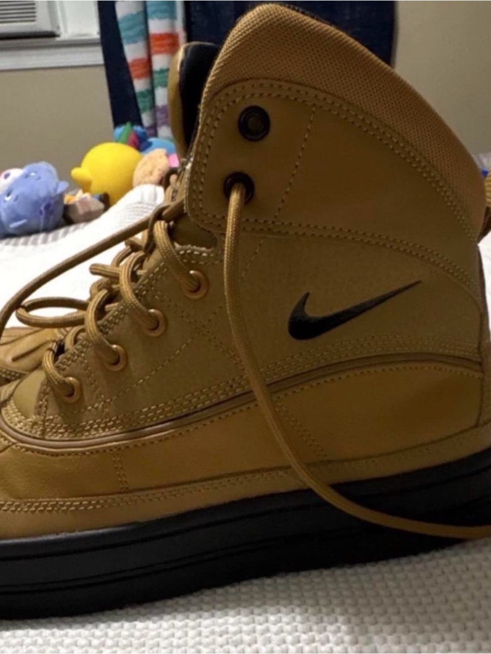 Nike Kids Tan High-Top Boots with Black Swoosh